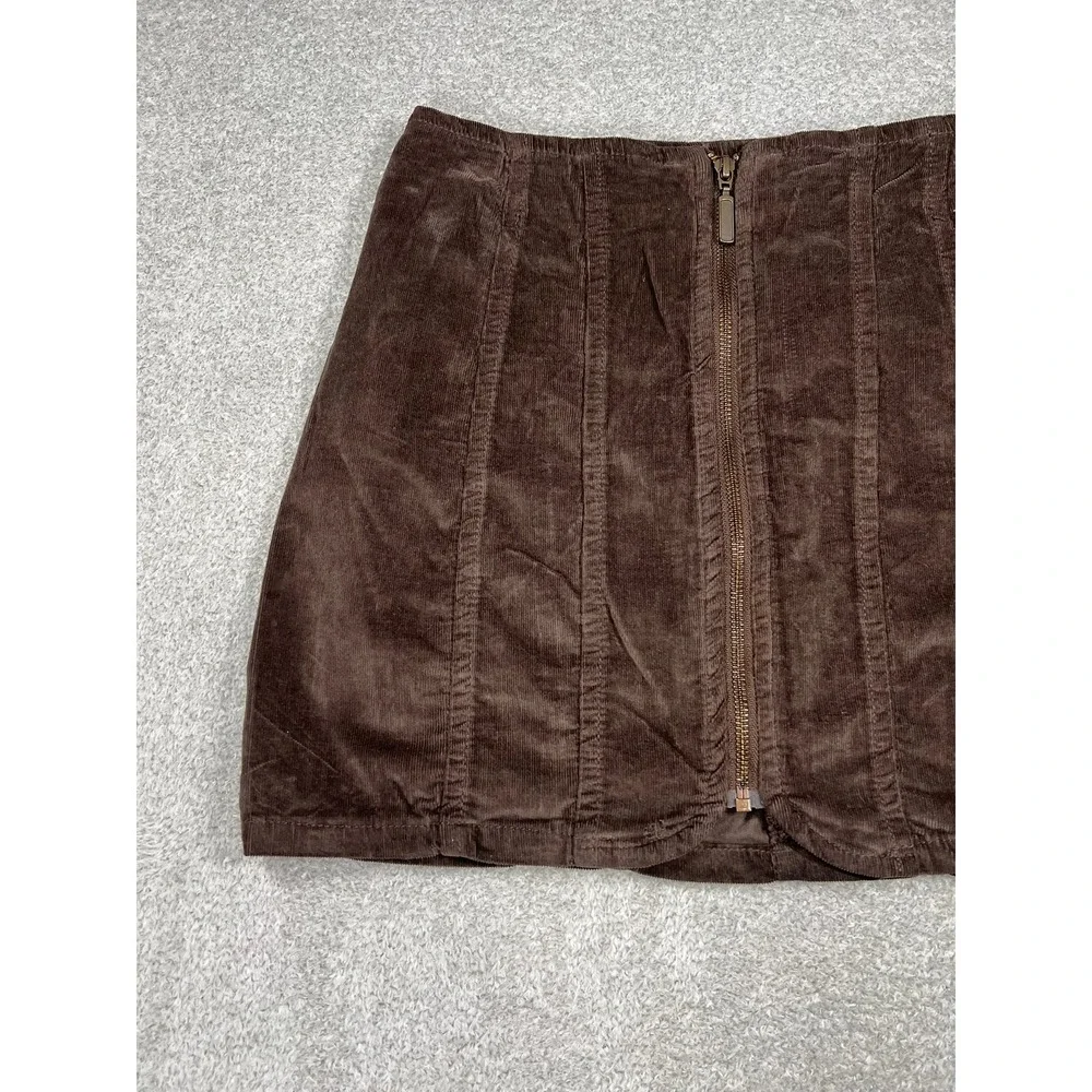 We The Free Free People Brown Corduroy Mini Skirt Size‎ 6 Front Zip Seamed Boho